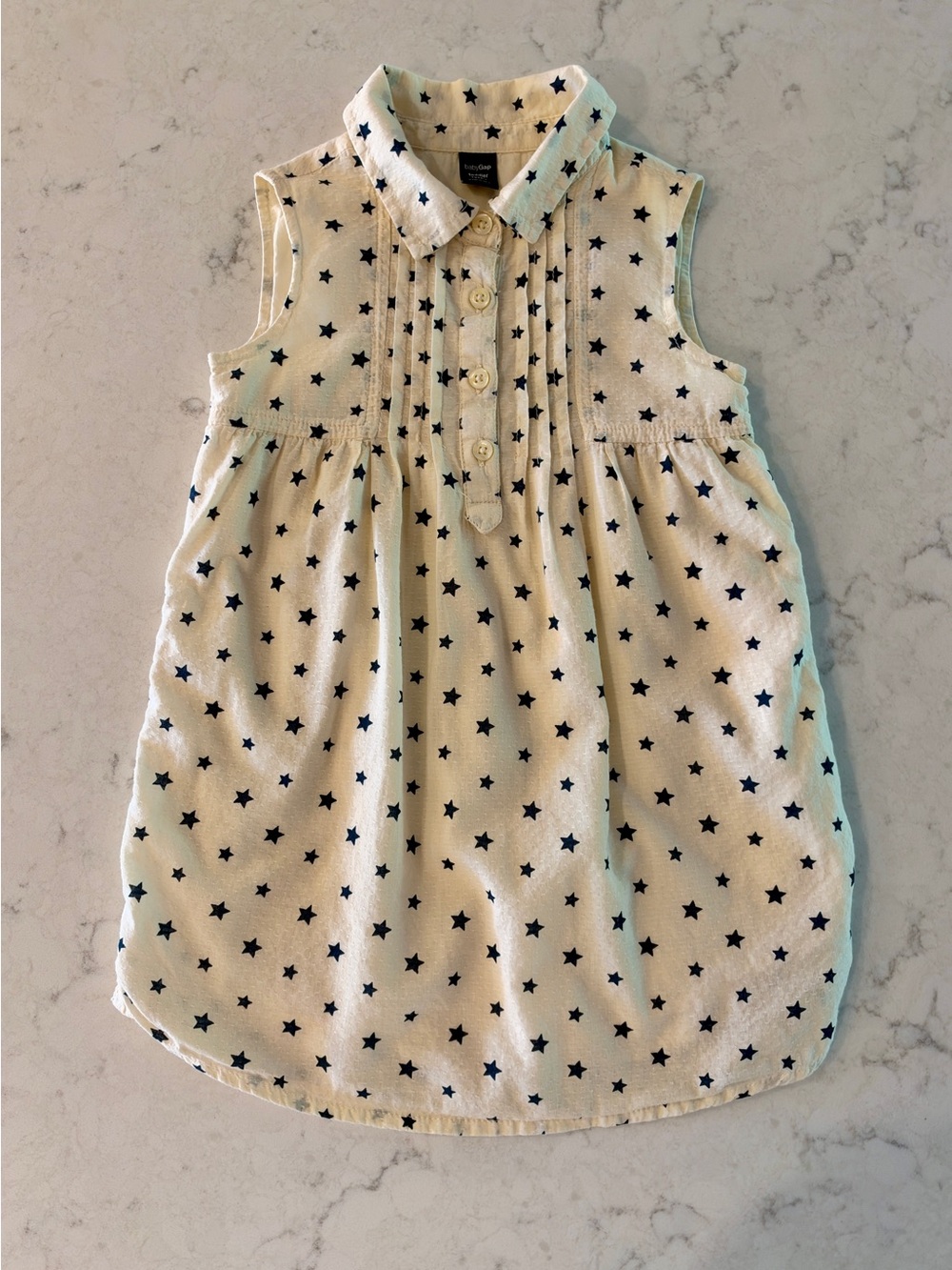 baby GAP Girls Sleeveless Star Print Dress - White with Navy Stars, like NEW